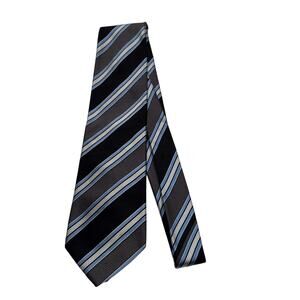 XMI Platinum Mens Silk Tie Geometric Stripe Blue Grey Black Made in USA 59"x3.5"